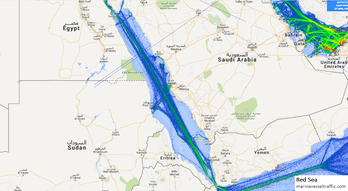 Live Marine Traffic, Density Map and Current Position of ships in RED SEA